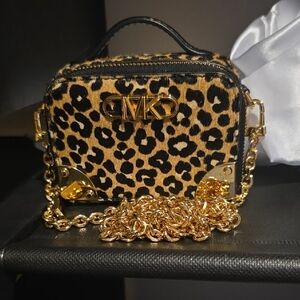 Michael Kors Gold and Black Leopard Mini Bag